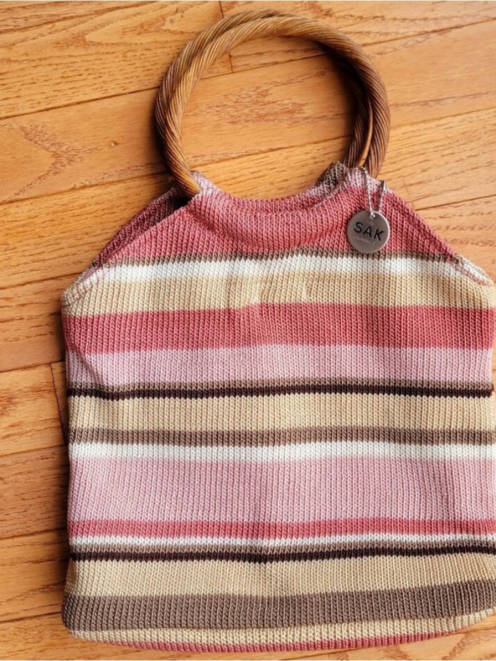 Saks Fifth Avenue Striped Knit Wristlet Bag in Pink, Cream, Brown
